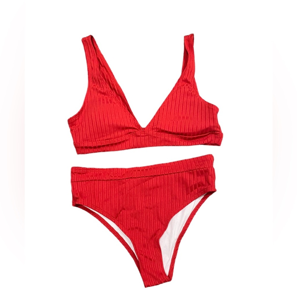 Red Striped Bikini Set 2 Piece Swimsuit Large